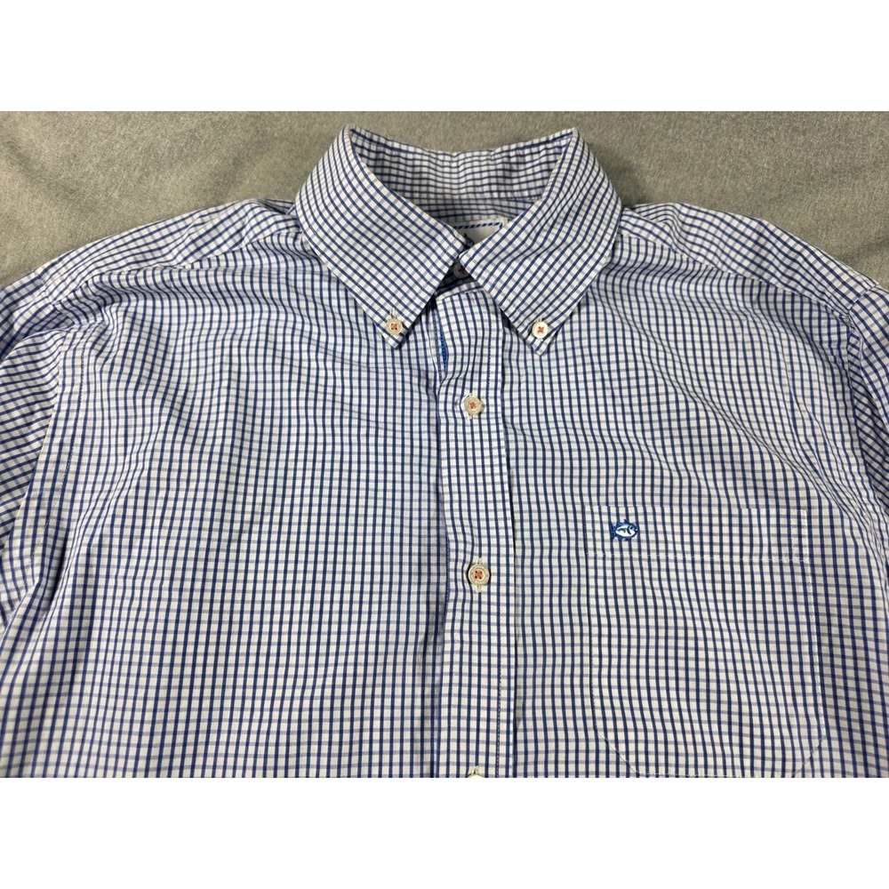 Southern Tide Button Up Shirt Men's Medium Blue/White Check Classic‎ Fit L/S